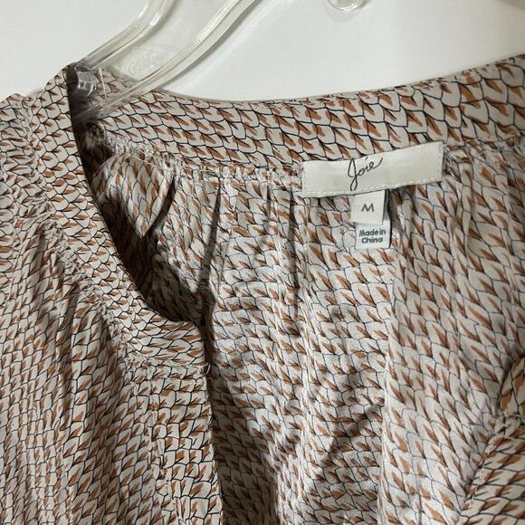 JOIE beige Orange feather print silk vneck blouse top size US medium - Picture 2 of 4
